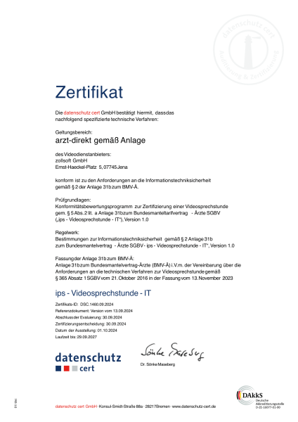 Videosprechstunde Datenschutz Zertifikat