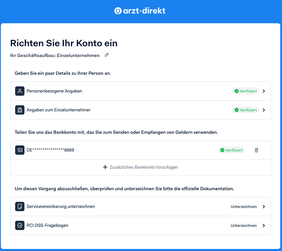 arzt direkt handbuch adpay adyen verifizierung