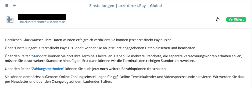 arzt direkt handbuch adpay verifizierung erfolgreich