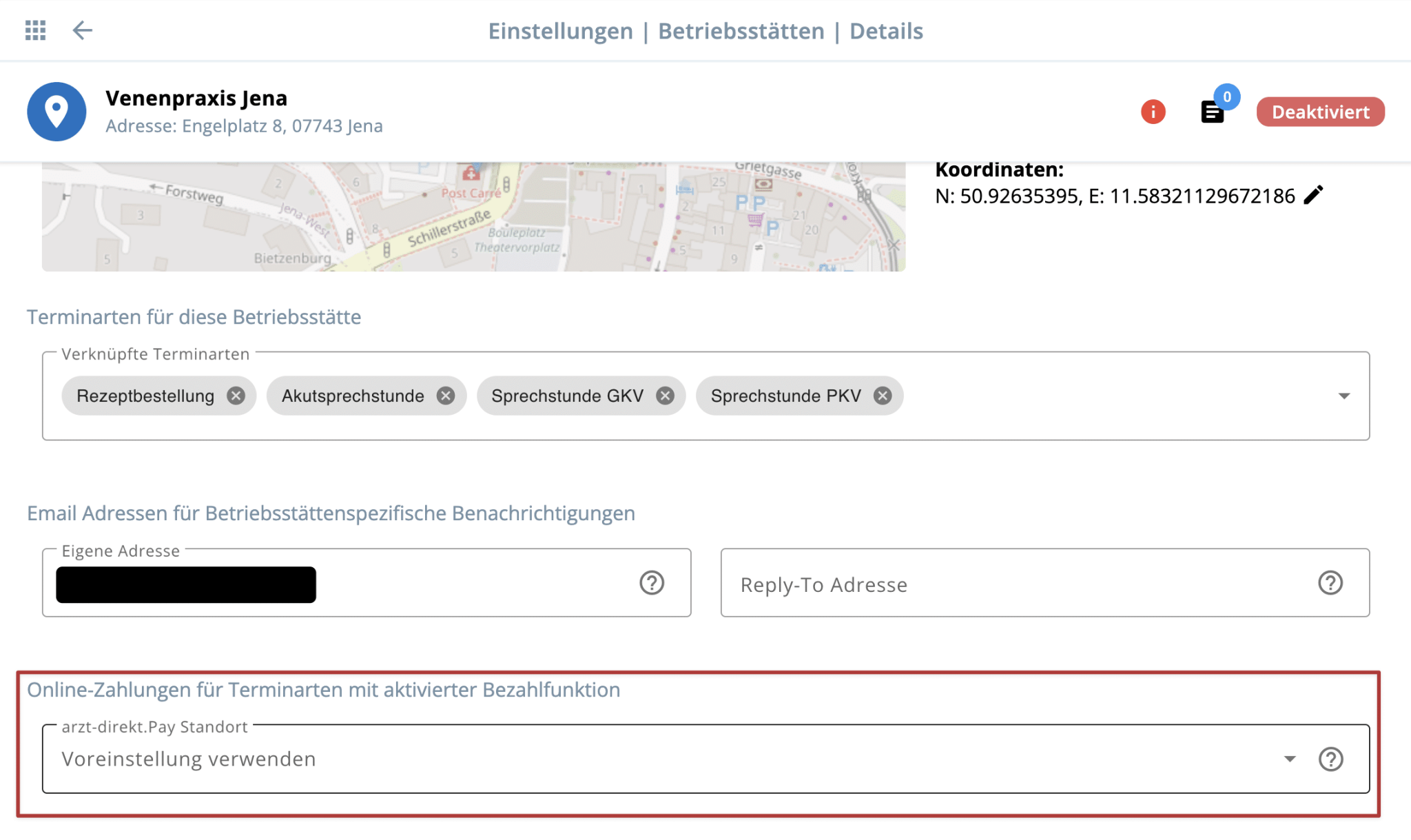 Arzt Direkt Handbuch Online Terminkalender Adpay Standort Betriebsstaette