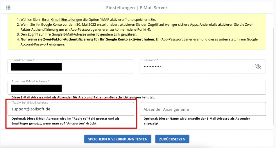 arzt direkt handbuch otk2 sonstige einstellungen reply to e mail server