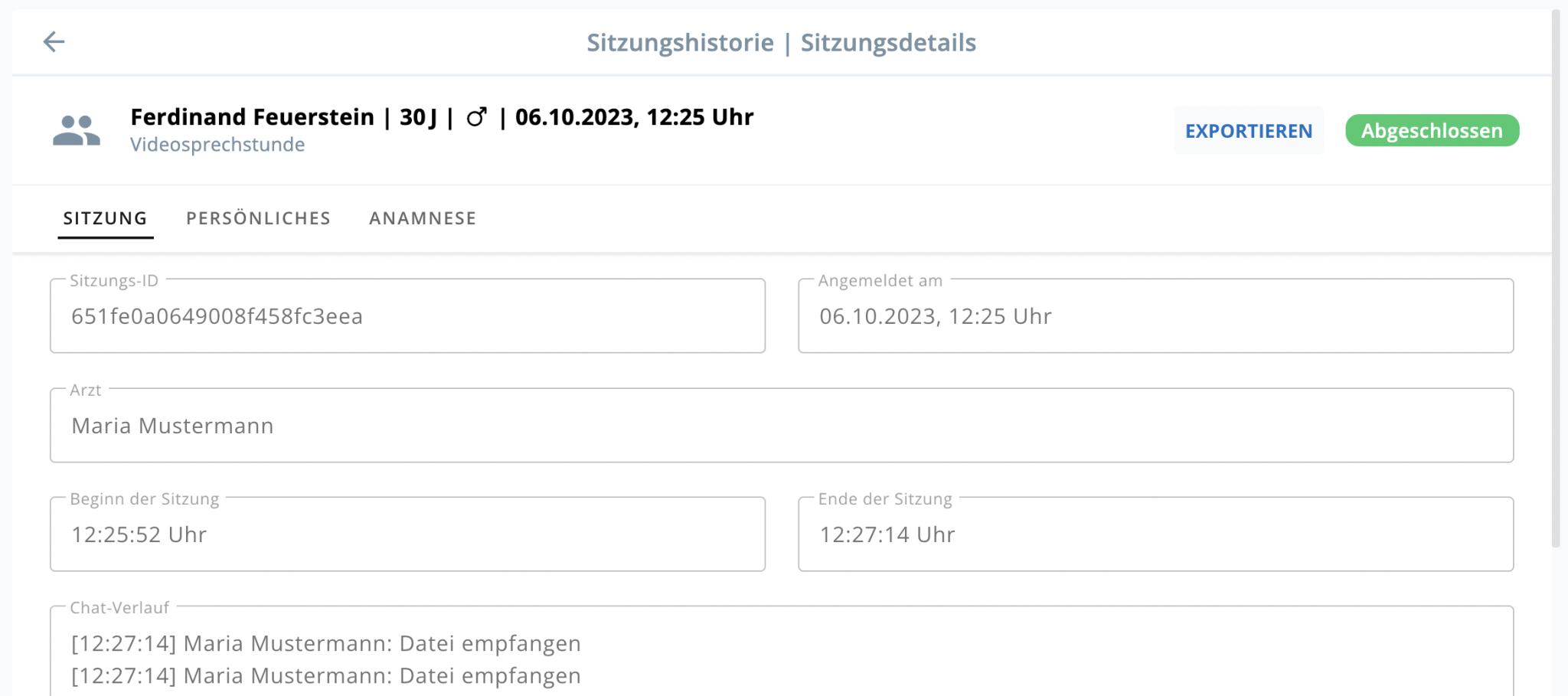 Arzt Direkt Handbuch Sitzungen Sitzungsdetails Uebersicht