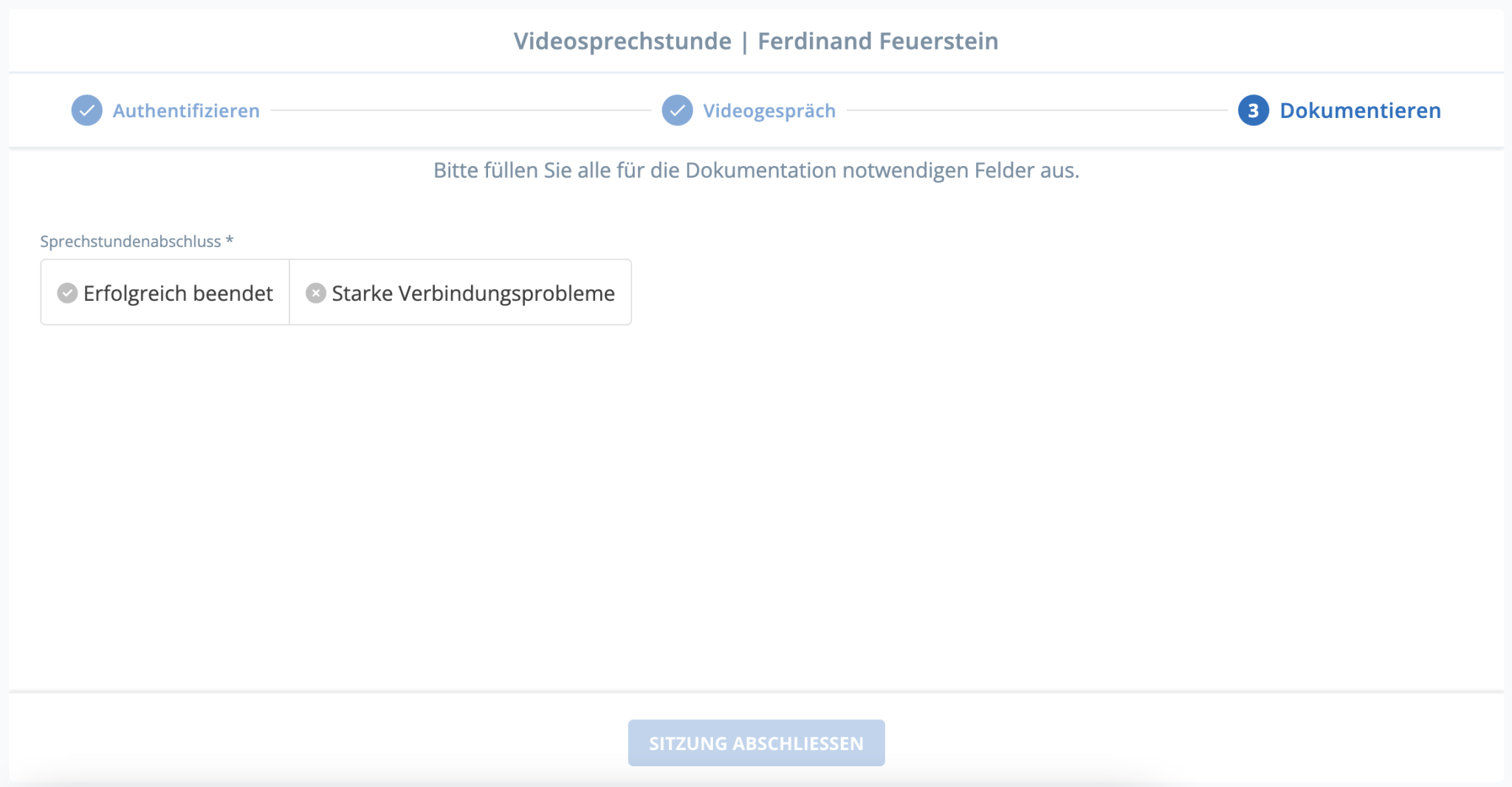 Arzt Direkt Handbuch Test Behandlung Durchfuehren Sitzung Abschliessen Dokumentation