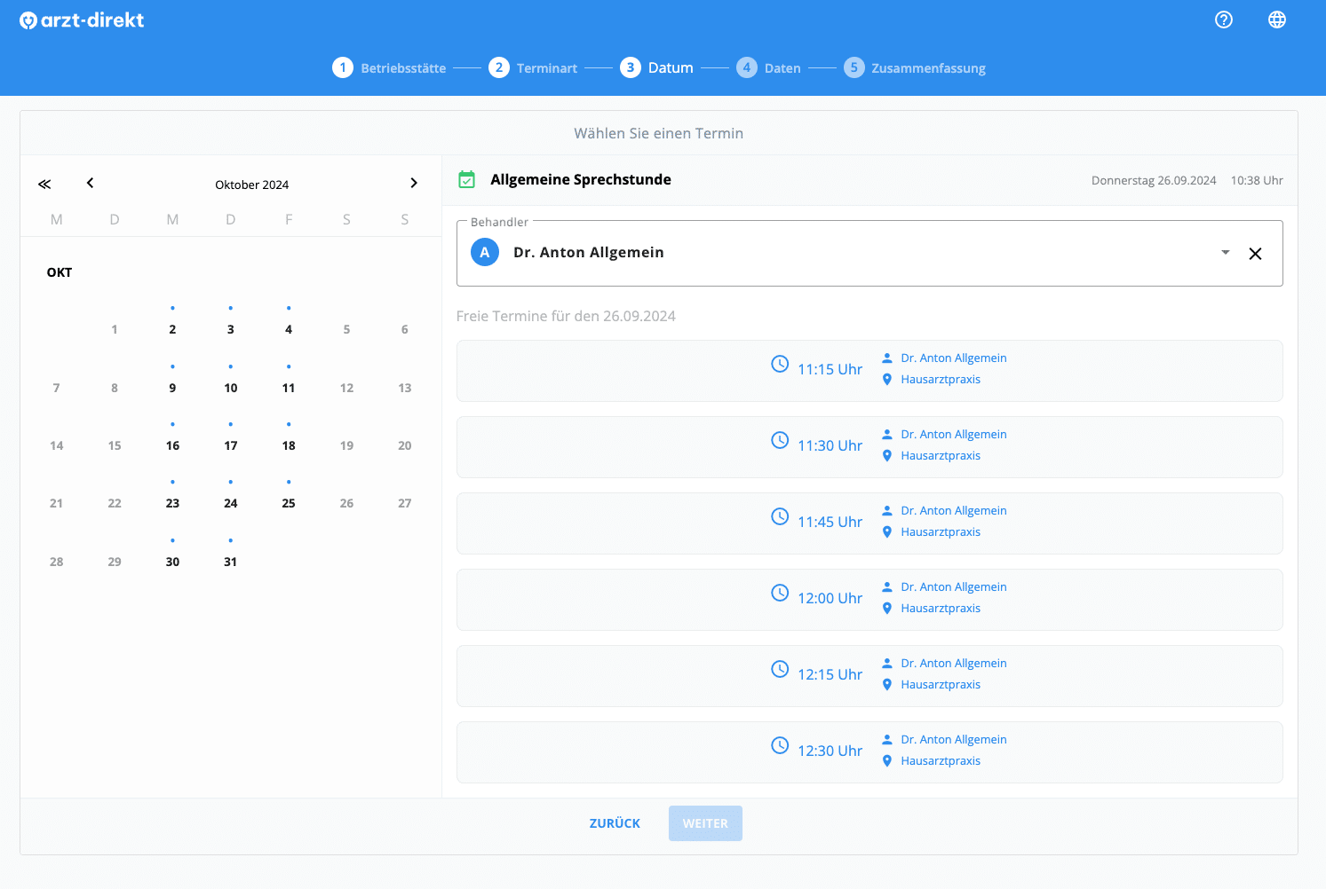 Verfügbare Termine im Kalender